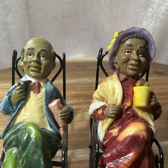 Folk Art Grandpa & Grandma Sitting In Metal Rocking Chair Metal Folk Art - Picture 8 of 10